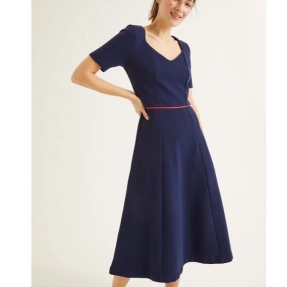 Boden Hadley Ottoman Midi Dress Navy Blue 16L Stretch Workwear Occasion Pockets - Picture 1 of 6